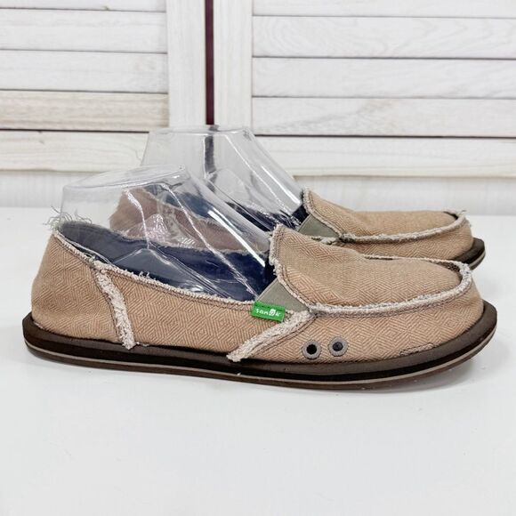 Sanuk Sidewalk Surfer Hemp Slip On Loafers Tan Herringbone Women 9 Beach Grunge - Picture 1 of 11